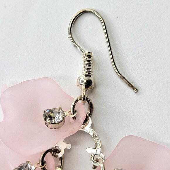Pink Rose Petal Earrings with Crystals - Picture 7 of 9